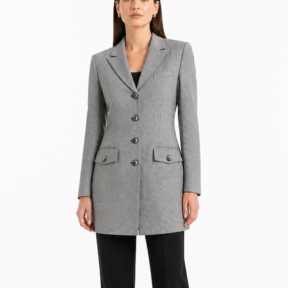 Le Suit Jackets & Blazers - Le Suit Houndstooth Blazer Coat Tailored Longline Quiet Luxury Sz 8 Y2K Office